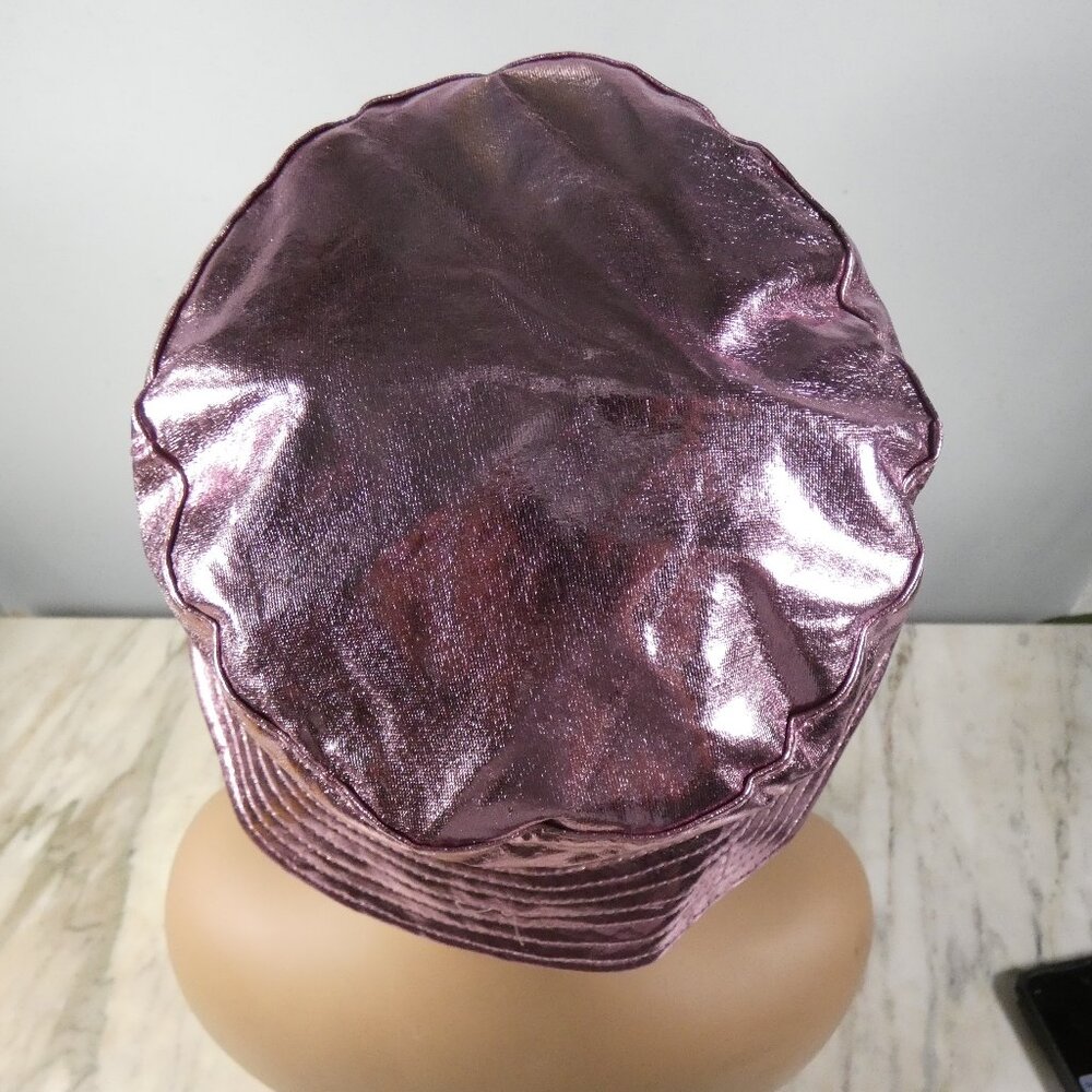 FUN! Cute Stylish Rain Bucket Hat, Pink Metalic and Black Reversable Hat - Picture 7 of 8